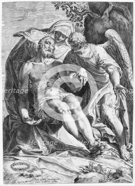 Pieta; Christ supported by the Virgin and an angel at the right, 1582. Creator: Agostino Carracci.