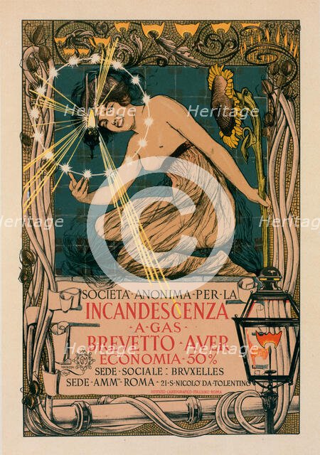 Affiche italienne pour l' "Incandescence par le Gaz, Système Auer", c1897. Creator: Giovanni Mario Mataloni.