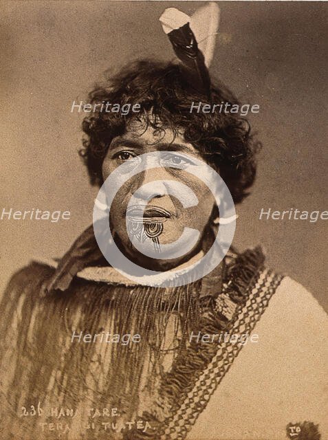 New Zealand: a Maori chief, 19th century. Creator: Pulman Photo.