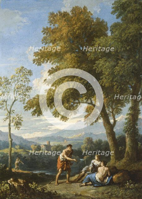 One of a Pair of Views of the Roman Campagna with Figures Conversing, c1725. Creator: Jan Frans van Bloemen.