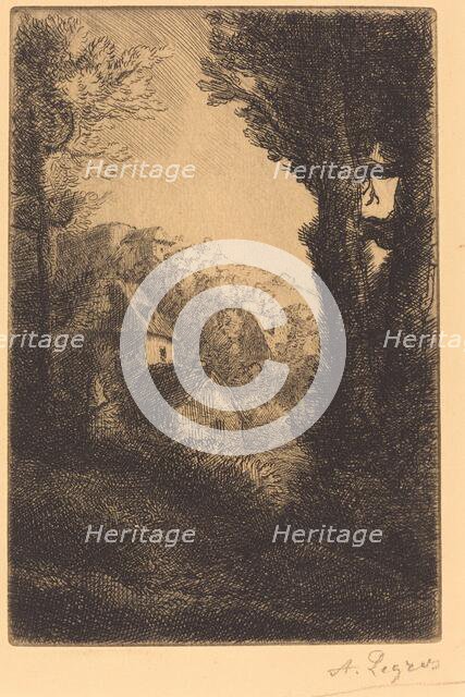 Farm on a Hillside in Sunlight (La ferme du coteau; Effet de soleil sur le coteau). Creator: Alphonse Legros.