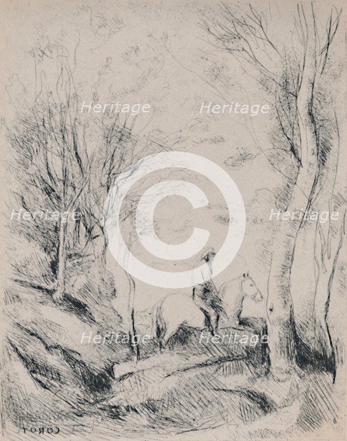 'The Horseman in the Wood', c.1854, (1946). Artist: Jean-Baptiste-Camille Corot.