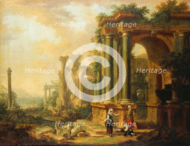 Landscape with Ancient Ruins and a Column, 1756. Creator: Christian Georg Schutz.