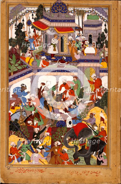 Akbar visits the shrine of Khwajah Mu'in ad-Din Chishti at Ajmer, ca 1590. Artist: Basawan (active 1580-1600)