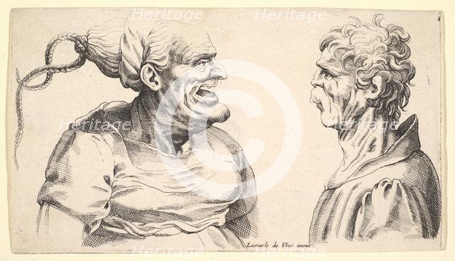 Two deformed heads, 1625-1744. Creator: Wenceslaus Hollar.