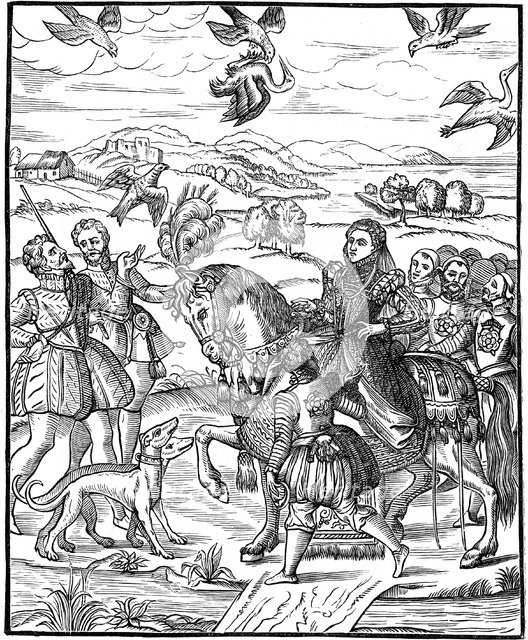 Queen Elizabeth I and her attendants out hawking, 1575. Artist: Unknown