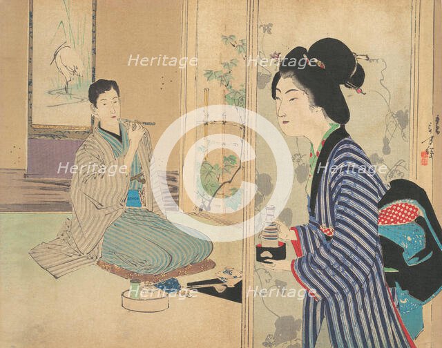 The Eel Master (Unagi danna), illustration from Bugei Kurabu (Literary Club). Creator: Mizuno Toshikata.