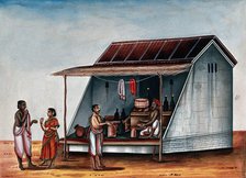 A man at a arrack (a strong alcoholic drink) shop, whilst a couple..., (between 1800 and 1899?). Creator: Unknown.