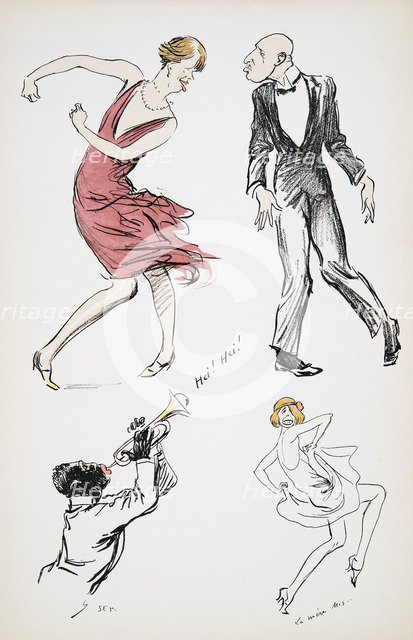 Two transvestites and man in black tie dancing to a saxophone, from 'White Bottoms' pub. 1927.