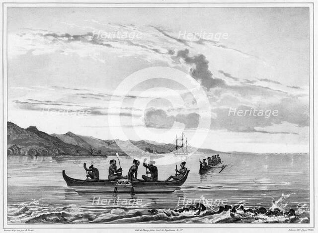 View of the Port of La Coquille In Kosrae Island, Caroline Islands, 19th century. Creators: Alexander Postels, Godefroy Engelmann, Emile-Charles Wattier.