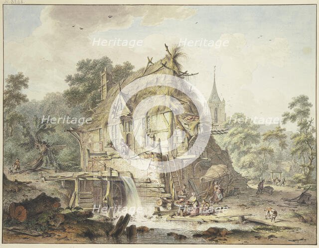 A watermill with many figures, 1778. Creator: Hendrik Meijer.