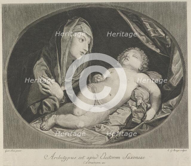 The Virgin with arms crossed over her chest looking at the sleeping infant Christ, in..., 1770-1834. Creator: Ephraim Gottlieb Krüger.