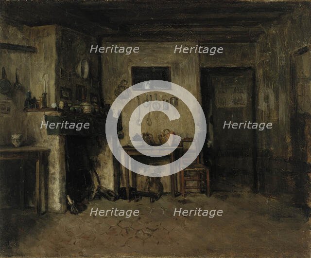 Interior of a French farmhouse, 1868. Creator: Adolf von Becker.