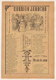 Broadsheet featuring two corrido narrative love ballads, multiple couples danc..., 1919 (published). Creator: José Guadalupe Posada.