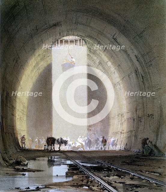 Construction of the Kilsby Tunnel on the London & Birmingham Railway, 8 July 1839. Artist: John Cooke Bourne