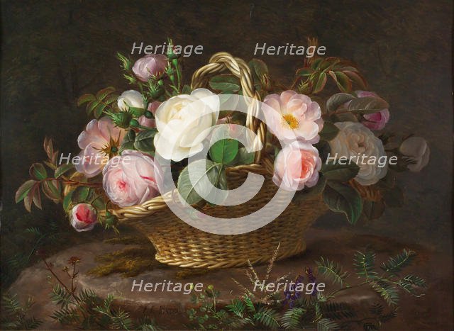 Basket with flowers, c. 1843. Creator: Jensen, Johan Laurentz (1800-1856).