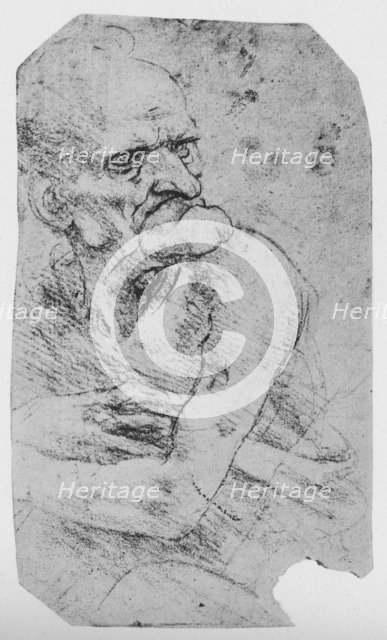 'Half-Length Caricature of an Old Man with a Prominent Chin', c1480 (1945). Artist: Leonardo da Vinci.