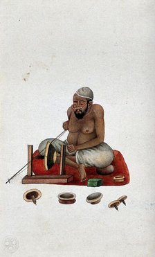 A lapidary at work cutting and polishing stones, (between 1800 and 1899?). Creator: Unknown.