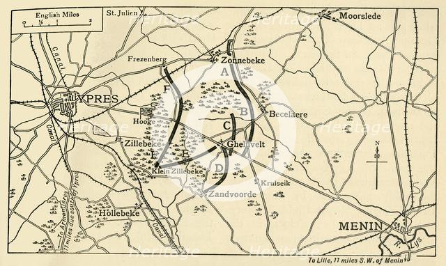 British positions before the First Battle of Ypres, First World War, 1914, (c1920). Creator: Unknown.