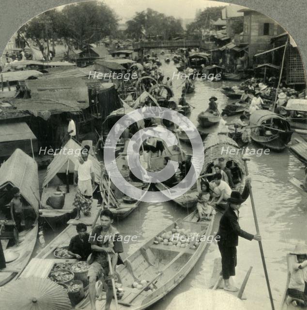 'Market Boats on a Canal Leading into the Menam River, Bangkok, Siam', c1930s. Creator: Unknown.