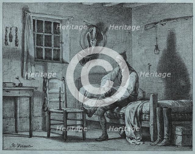 The Man-Servant of Limier Rising from Bed, c. 1818. Creator: Horace Vernet (French, 1789-1863).