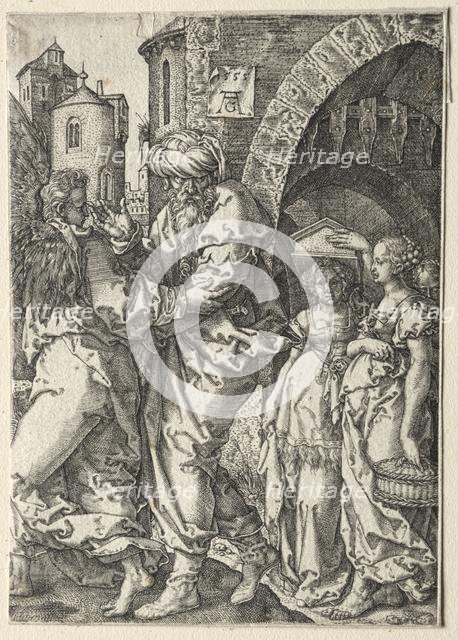 The Story of Lot: Lot and His Family Fleeing Sodom, 1555. Creator: Heinrich Aldegrever (German, 1502-1555/61).
