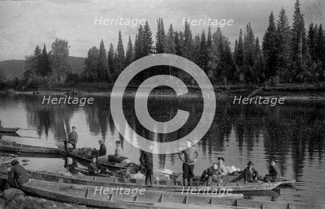 The Land-Management Expedition Boats on the Mrassu River Near the Ulus Taska, 1913. Creator: GI Ivanov.