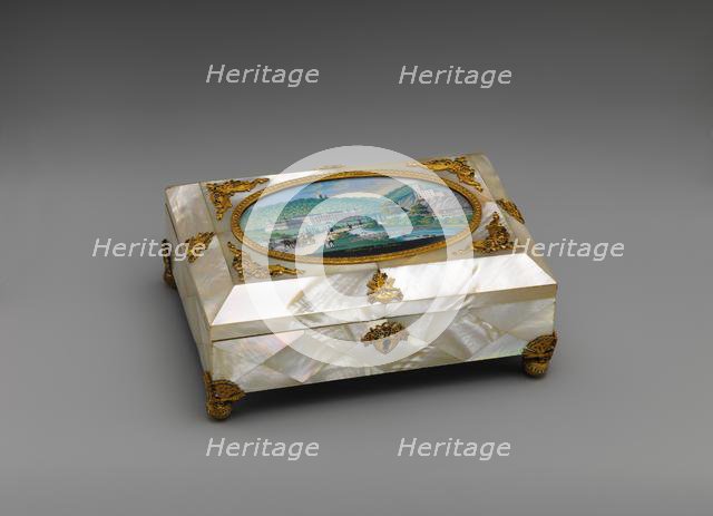 Sewing casket with view of Weilburg near Baden in Austria, 1820-30. Creator: Unknown.