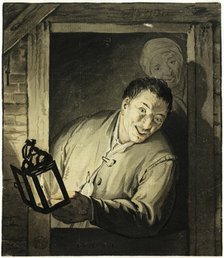 Man with Lantern in Doorway, n.d. Creator: Unknown.