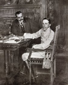 Alfonso XIII, King of Spain. (1886-1941), with his prime minister Canalejas, after the meeting of…