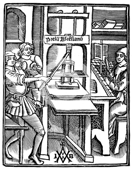 Printing press, 1511, (1893). Artist: Unknown