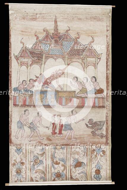 Vessantara Jataka, Chapter 11: Jujaka and the Royal Children are Brought to King... 18th-19th cent. Creator: Unknown.