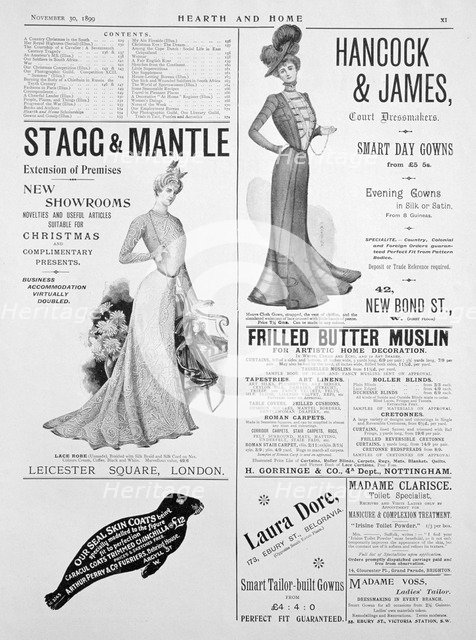 An advertising page in Hearth and Home, 30th November 1899. Artist: Unknown