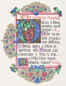 Illuminated Letter "D" within a Decorated Border, 1830-62. Creator: Freeman Gage Delamotte.