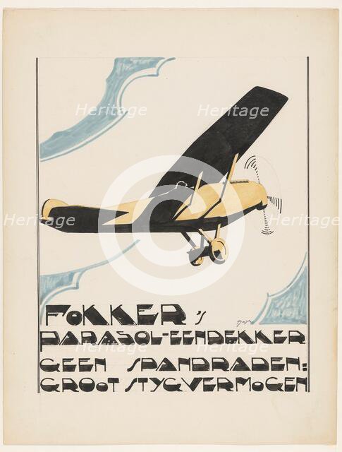 Fokker's parasol monoplane. No tension wires: great styg [?] capacity, 1919-1945. Creator: Reijer Stolk.