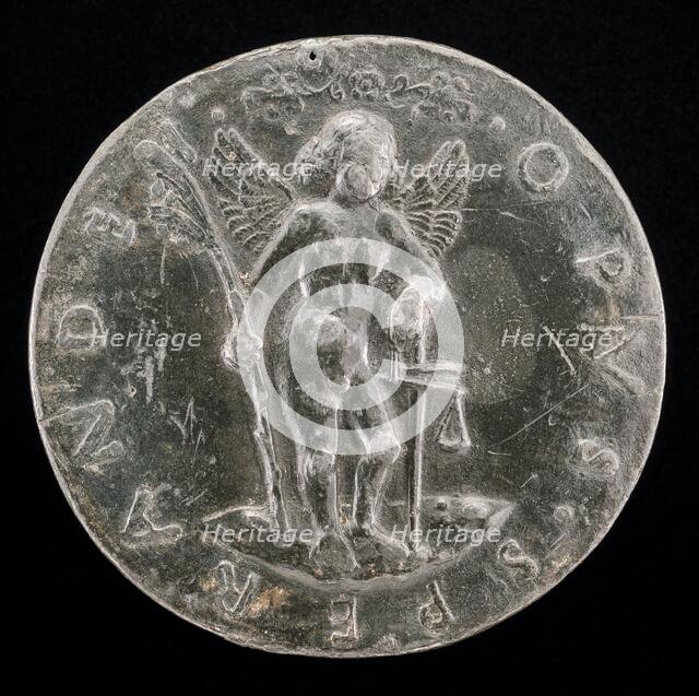 Cupid Holding a Palm-branch and Balance [reverse], probably 1463/1477. Creator: Sperandio Savelli.