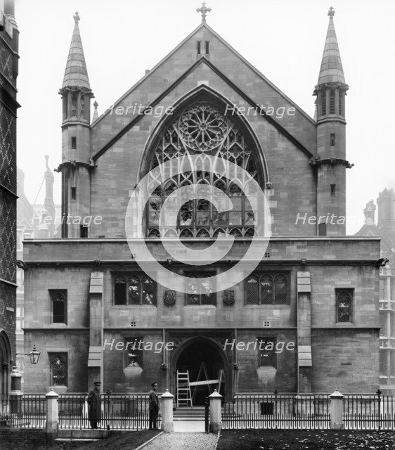 Bomb damage to Lincoln's Inn Chapel, London, October 1915. Artist: Unknown.