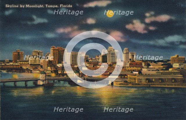 'Skyline by Moonlight, Tampa, Florida', c1940s. Artist: Unknown.