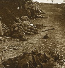 Bodies after the taking of Courcelles, northern France, 1918. Artist: Unknown.