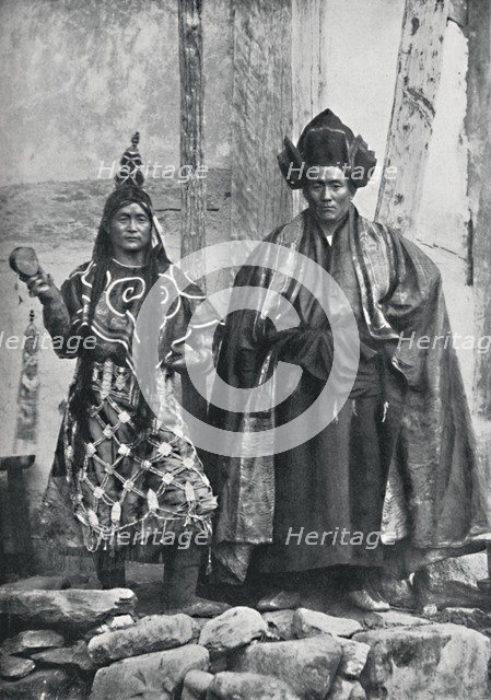 Two lamas of Sikkim in ceremonial dress, 1902. Artist: Johnson & Hoffman.