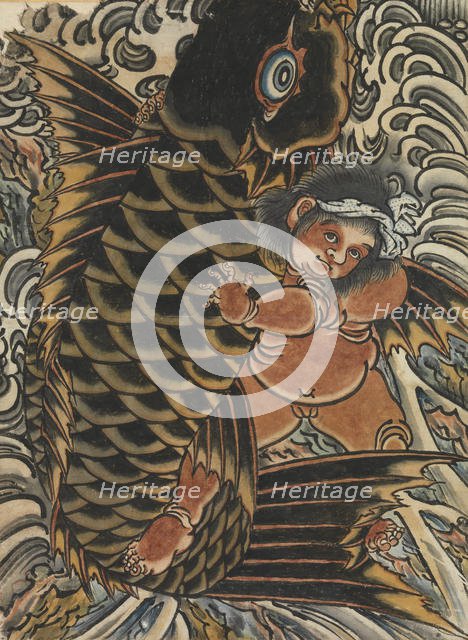 Kintaro with Carp, 19th century. Creator: Unknown.