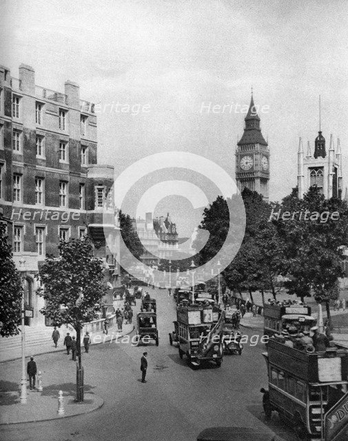The corner of Tothill and Victoria Streets, looking towards Parliament Square, London, 1926-1927. Artist: Ellis