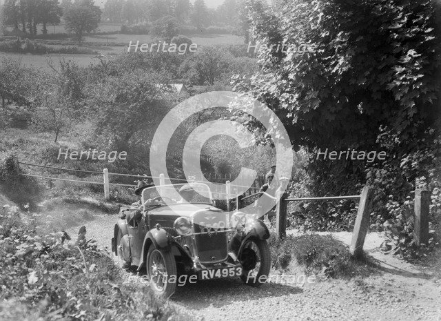 Singer open 2-seater taking part in a West Hants Light Car Club Trial, Ibberton Hill, Dorset, 1930s. Artist: Bill Brunell.
