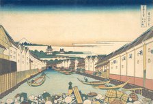 Nihonbashi in Edo (Edo Nihonbashi), from the series Thirty-six Views of Mount Fuji ..., ca. 1830-32. Creator: Hokusai.