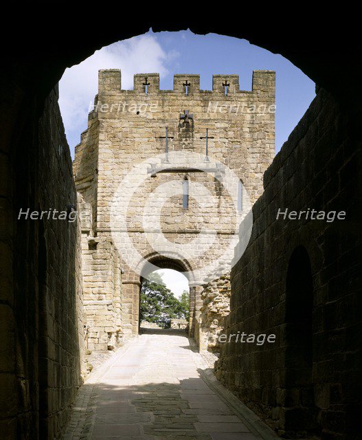 Barbican passage and gatehouse, Prudhoe Castle, Northumberland, c2000s(?). Artist: Unknown.
