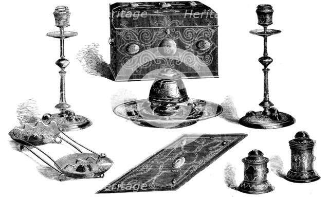 The Queen's Visit to Leeds - Ormolu Writing Table Suite for Her Majesty, 1858. Creator: Unknown.