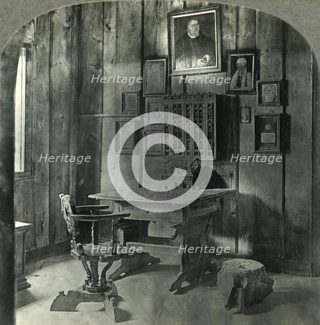 'Martin Luther's Room and Desk on Which He translated Bible, Wartburg Castle, Eisenach, Germany', c1 Creator: Unknown.