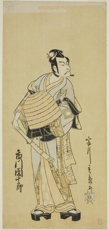 The Actor Ichikawa Danjuro V as Soga no Goro Disguised as a Komuso in the Play..., c. 1771. Creator: Shunsho.