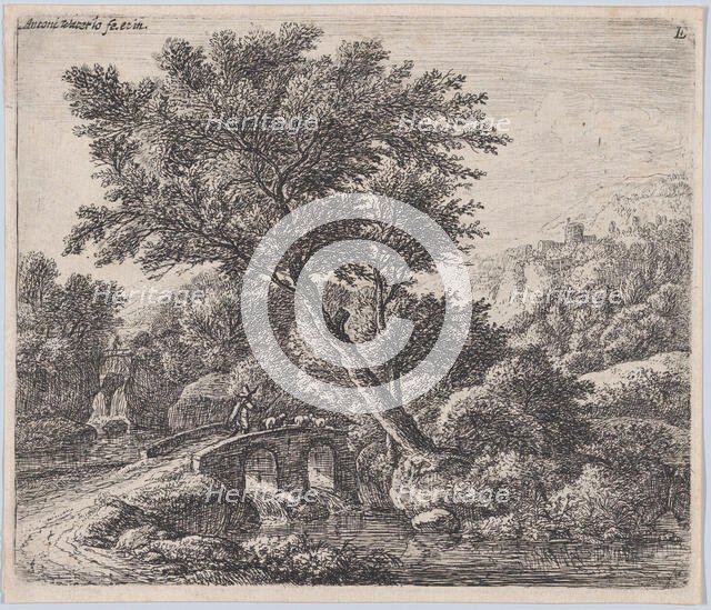 Shepherd on a Small Bridge, 17th century. Creator: Anthonie Waterloo.