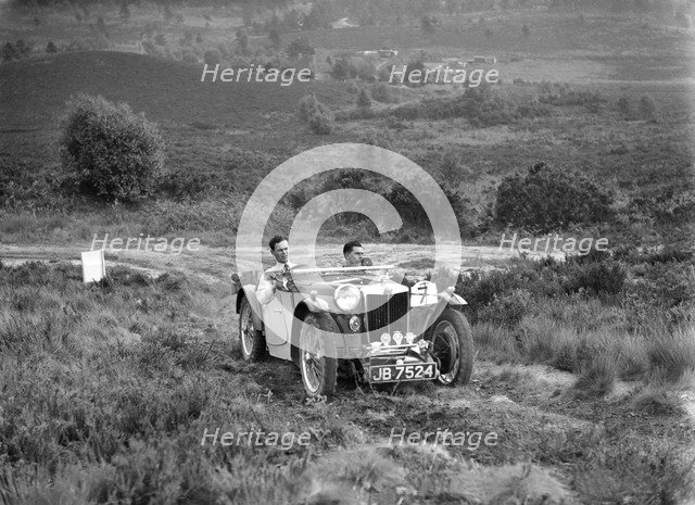 1935 MG PB of the Cream Cracker team taking part in the NWLMC Lawrence Cup Trial, 1937. Artist: Bill Brunell.